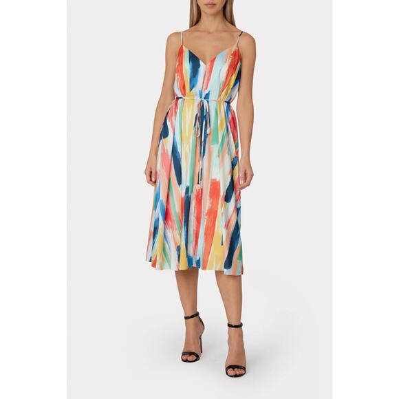 Milly NWT Becca Watercolor Brushstroke Print V-Neck Midi Dress Size Medium - Picture 1 of 7